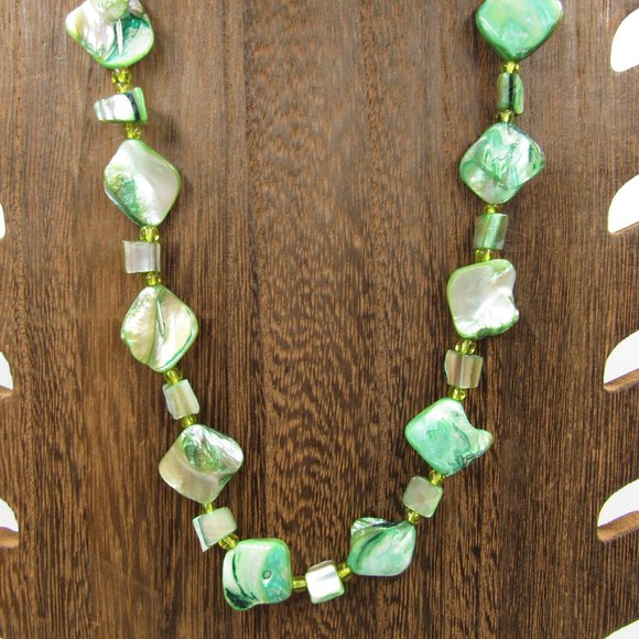 Jewelry - 22" Dyed Green Shell Necklace Vintage Costume